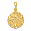 14k Yellow Gold Sand Dollar Pendant with Textured Finish 5/8in