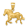 14k Yellow Gold Diamond-Cut Horse Pendant 3/4in