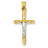 14kt Two-tone Gold 1in Hollow Polished Crucifix