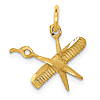 14k Yellow Gold Comb and Scissors Pendant