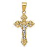 14k Two-Tone Gold Fleur de Lis INRI Crucifix Pendant 3/4in