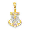 14kt Yellow Gold 1in Mariner's Cross Pendant with Rhodium