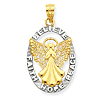 14k Yellow Gold and Rhodium Believe Faith Hope Peace Angel Pendant