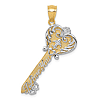 14k Yellow Gold Rhodium I LOVE YOU Filigree Heart Key Pendant