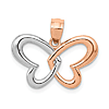 14k Rose Gold and Rhodium Butterfly Pendant