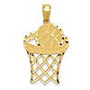 14k Yellow Gold Diamond-cut Basketball and Hoop Pendant 3/4in