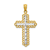 14K Yellow Gold with Rhodium Cross Pendant with Lace Border 1in