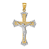 14k Two-Tone Gold Fleur de Lis Textured Crucifix Pendant 1.25in