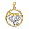 14k Yellow Gold Peace Dove Pendant with Rhodium