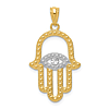 14k Yellow Gold and Rhodium Hamsa Pendant with Beaded Accents 7/8in