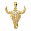 14k Yellow Gold Filigree Steer Skull Pendant 1in