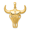14k Yellow Gold Steer Skull Pendant 1 1/8in