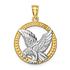 14k Yellow Gold with Rhodium Eagle Pendant with Round Border 11/16in