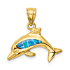 14k Yellow Gold Created Opal Dolphin Pendant 1/2in