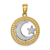 14k Yellow Gold Rhodium Round Star and Moon Pendant 11/16in
