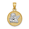 14k Yellow Gold with Rhodium Angel Pendant with Beaded Border 1/2in