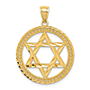 14k Yellow Gold Star of David Pendant in Round Frame 7/8in