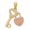 14k Two-tone Gold Lock and Key Heart Pendant 5/8in
