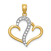 14k White Gold Rhodium Diamond-cut Journey Hearts Pendant 5/8in