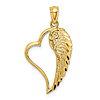 14k Yellow Gold Angel Wing in Heart Pendant 3/4in