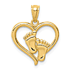 14k Yellow Gold Baby Feet in a Heart Pendant 1/2in