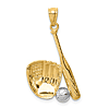 14k Yellow Gold Rhodium Baseball Glove Bat Ball Pendant 3/4in