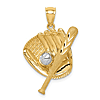 14k Yellow Gold Rhodium Baseball Bat Glove Ball Pendant 7/8in