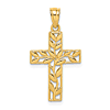 14k Yellow Gold Cross with Leaves Pendant 3/4in