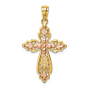 14k Yellow Gold Fleur de lis Cross Pendant with Rose Gold Accent 7/8in