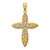 14k Yellow Gold Rhodium Diamond-cut Passion Cross Pendant 7/8in