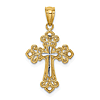 14k Yellow Gold Rhodium Diamond-cut Scroll Cross Pendant 3/4in