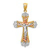 14k Two-tone Gold Rhodium Budded Crucifix Pendant 1in