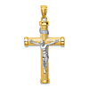 14k Two-tone Gold Rhodium INRI Crucifix with Lined Texture 1in