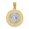 14k Yellow Gold Rhodium Small Face of Jesus Medal With Greek Key Border