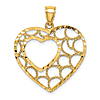 14k Yellow Gold Diamond-cut Heart in Heart Pendant 7/8in