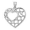 14k White Gold Diamond-cut Heart in Heart Pendant 7/8in