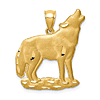 14k Yellow Gold Howling Wolf Pendant 1in