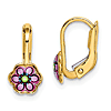 14k Yellow Gold Children's Enamel Flower Hoop Earrings 1/2in