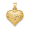 14k Yellow Gold Diamond-Cut Puffed Heart Pendant 1/2in