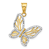 14k Yellow Gold Butterfly Pendant with Rhodium Border and Diamond-cut Texture 3/4in