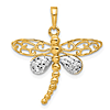 14k Yellow Gold and Rhodium Dragonfly Pendant 3/4in