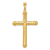 14k Yellow Gold Diamond-cut Cross Pendant With Rounded Ends 1.5in