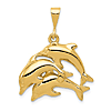 14k Yellow Gold Three Jumping Dolphins Pendant 3/4in