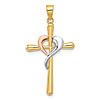 14k Two-tone Gold And White Rhodium Cross Pendant With Heart 1in