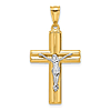 14k Two-tone Gold Grooved Crucifix Pendant With Polished Finish 1in