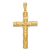 14k Yellow Gold INRI Crucifix Pendant Wood Grain Texture 1.5in