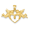 14k Yellow Gold Angels Heart Pendant Satin Finish 5/8in