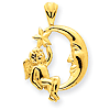 14k Yellow Gold Angel Moon Star Pendant 11/16in