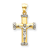 14k Two-tone Gold Crucifix Pendant with Scroll Tips 1 3/8in