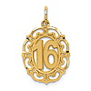 14k Yellow Gold Oval 16th Birthday Pendant with Hearts 3/4in
